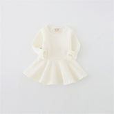 Toddler Baby Girls Long Sleeve Cotton Dress Solid Ruffle Tops